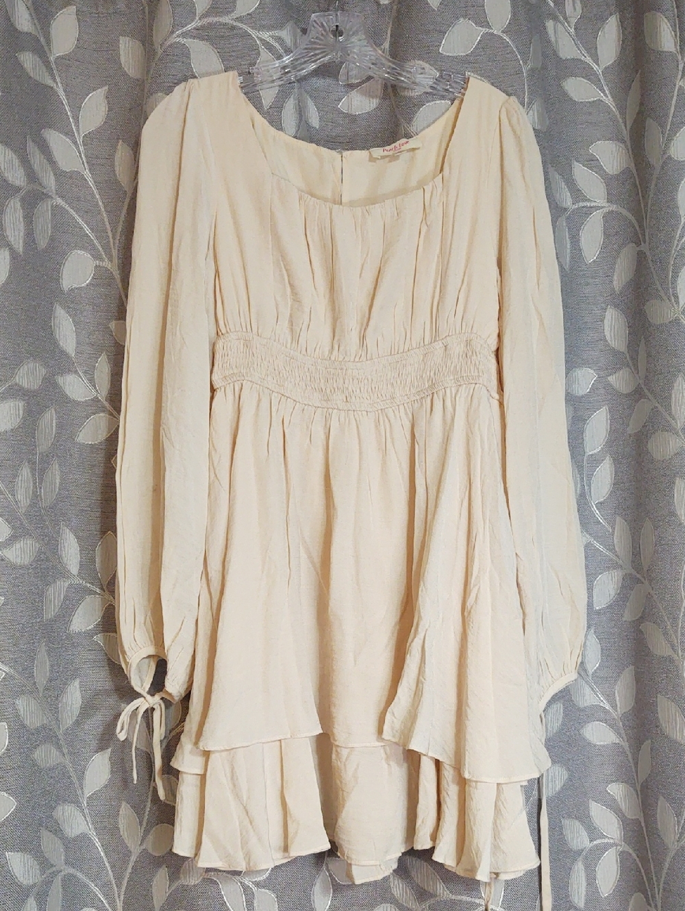 Peach Love Women's Cream Long-Sleeve Tiered Smocked Waist Dress size M